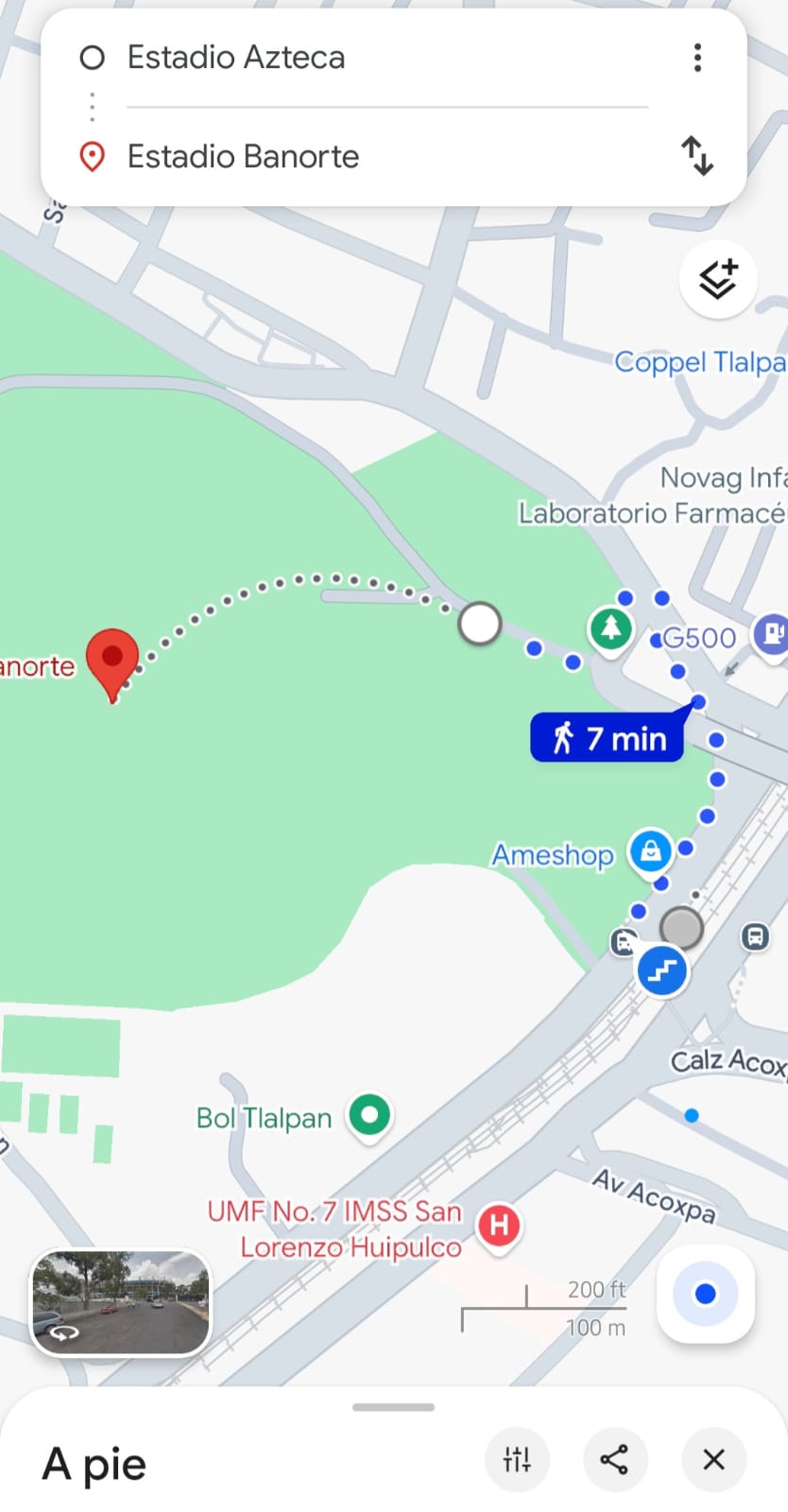mapa de la estación estadio azteca del tren ligero hasta el estadio banorte