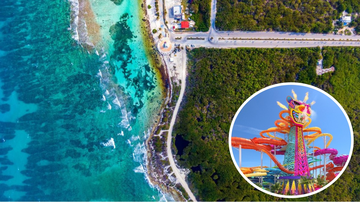 Imagen de Mahahual y del parque acuático que quieren construir