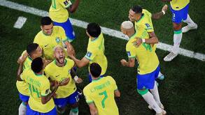 Neymar festejando en Qatar 2022, su último gol con la Selección de Brasil en una Copa del Mundo.