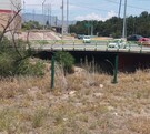 Se observa un puente y hay varios automóviles circulando en la vialidad.