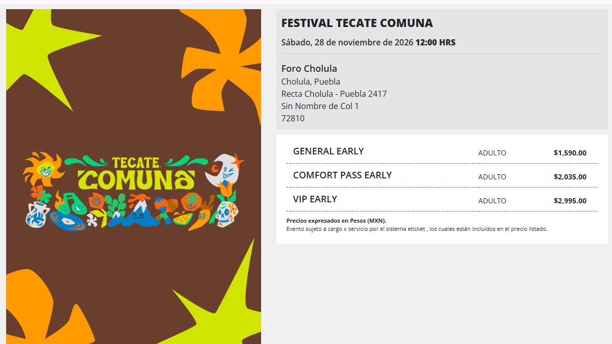 Página oficial de e ticket con los precios de boletos