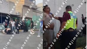 Hermanos golpeando a policías en colonia Degollado, Iztapalapa