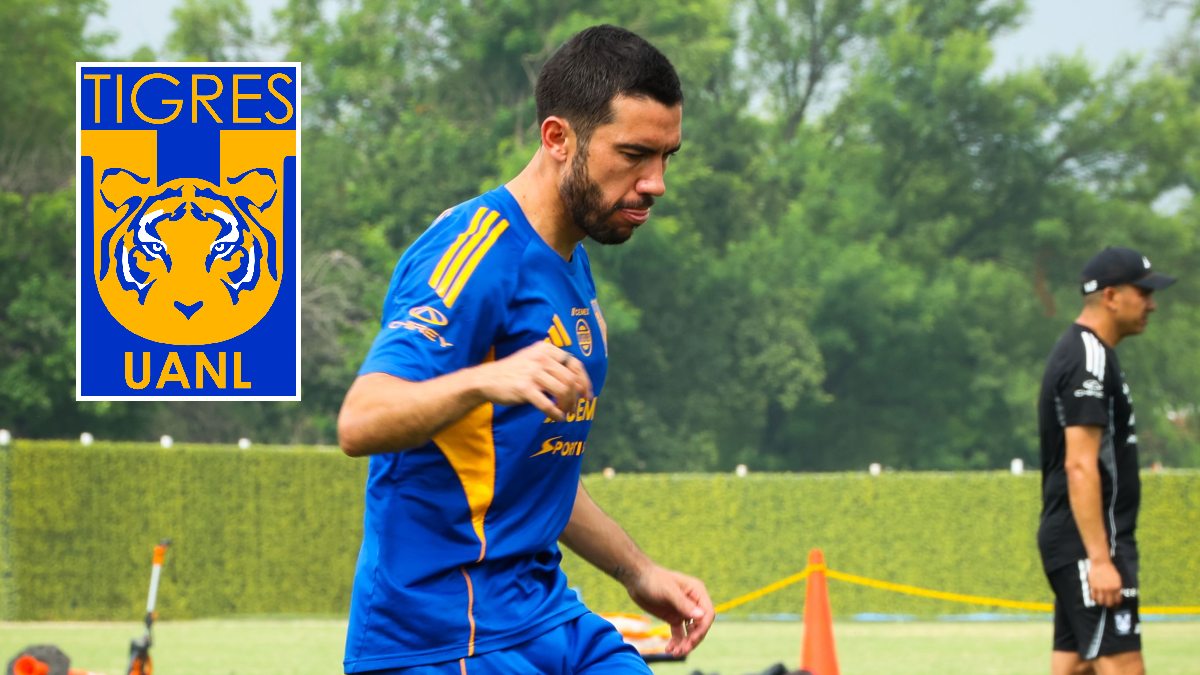 Juan Pablo Vigón entrenando con Tigres rumbo al partido de la Final de Concachampions.