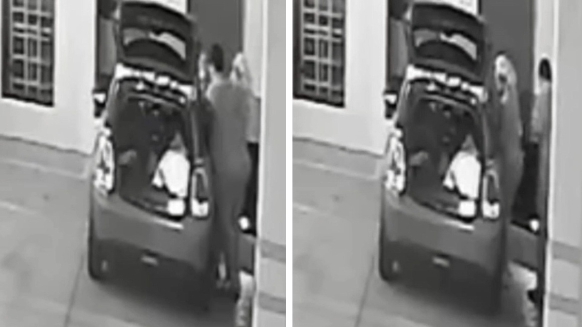 tres personas carga a una mujer inconsciente y la suben a un auto