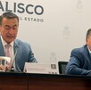 Luis García Sotelo y Salvador Zamora, pertenencientes al Gobierno de Jalisco dando una conferencia de prensa sobre el adeudo de los recursos federales