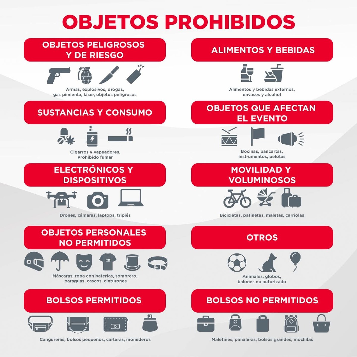 Objetos prohibidos Estadio Azteca