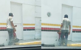Hombre agrediendo a una mujer a las afueras de un negocio de Gómez Palacio.