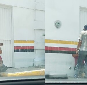 Hombre agrediendo a una mujer a las afueras de un negocio de Gómez Palacio.