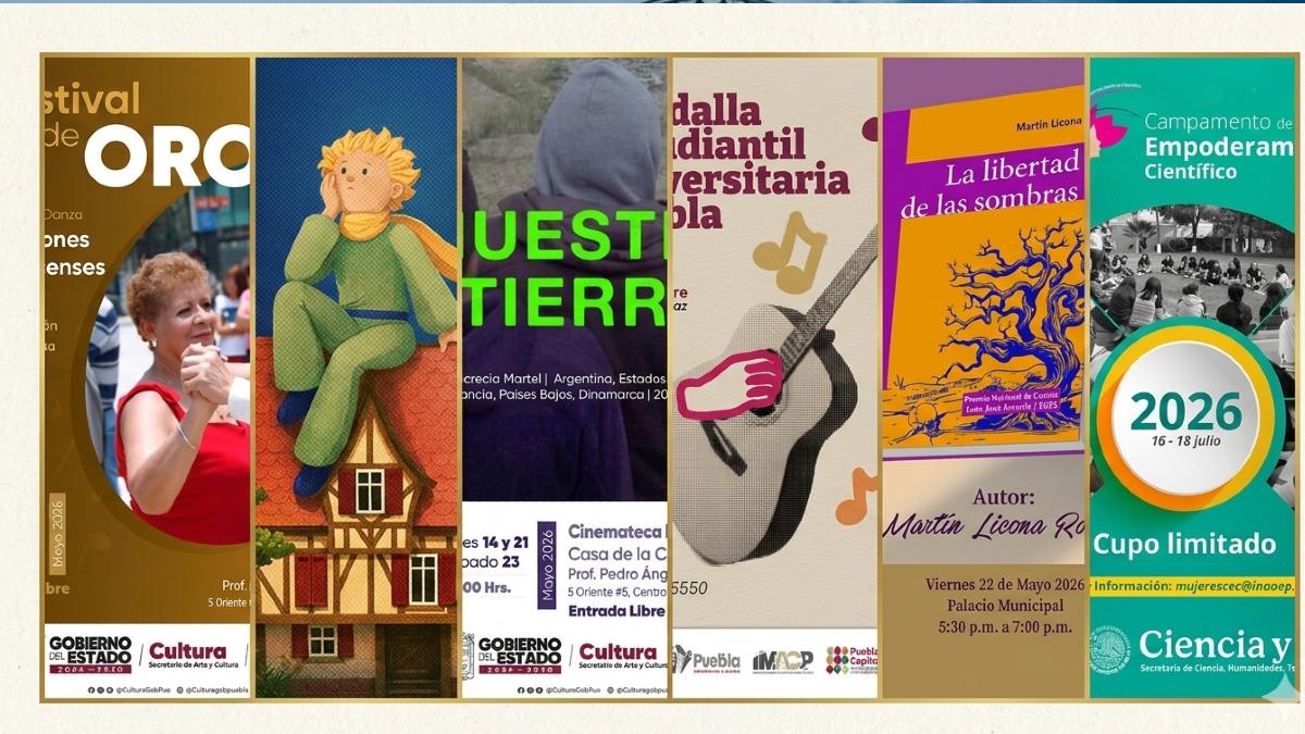 Carteles de las actividades con información del evento, fecha, hora y lugar
