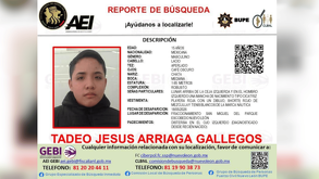 adolescente de 15 años Jesus Tadeo  fue visto por ultima vez en Escobedo