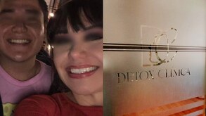 Una mujer y su hijo junto a una clínica estética.