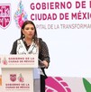 Clara Brugada en una conferencia de prensa