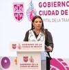 Clara Brugada en una conferencia de prensa