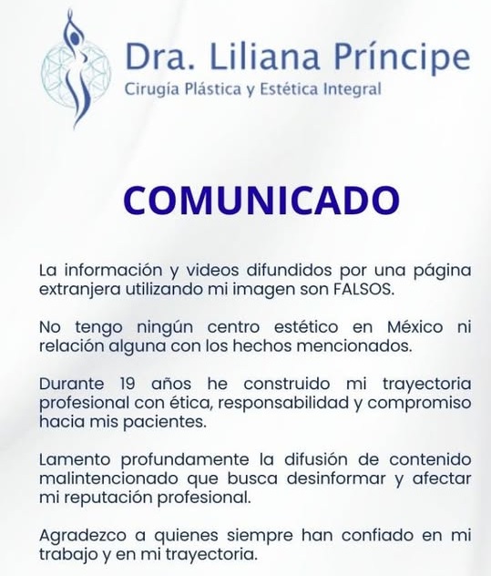 Comunicado de Dra. Lilian Príncipe tras una falsa acusación en México.