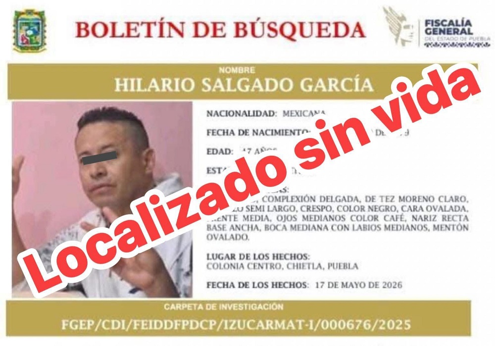 Boletín de búsqueda de un hombre desaparecido en Puebla.