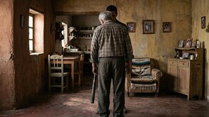 Se observa un padre canoso y una persona de frente que trae un bate de béisbol en las manos.