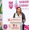 Clara Brugada en una conferencia de prensa