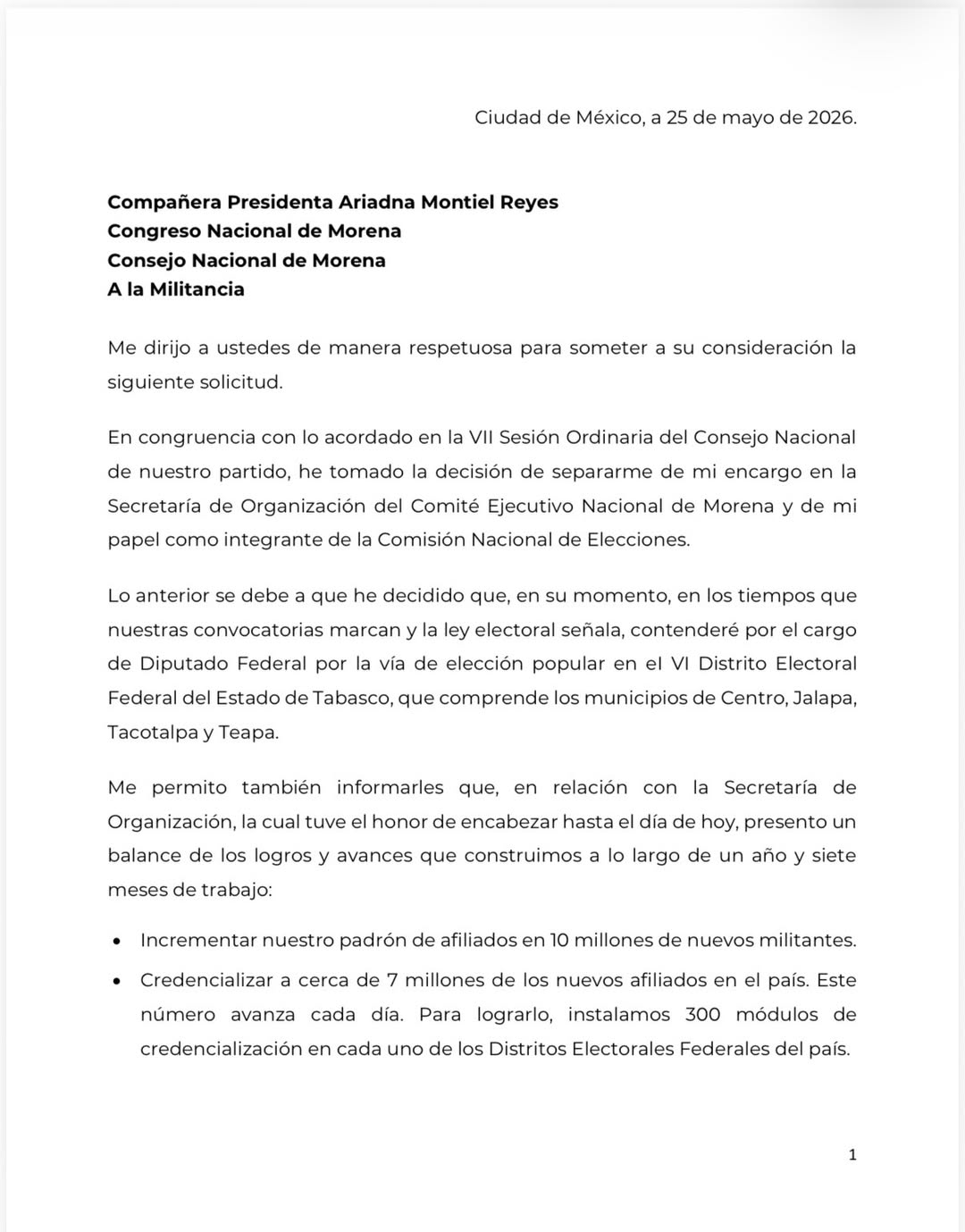 Comunicado de Andrés Manuel López Beltrán, hijo de AMLO