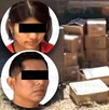 Fotos de un hombre y una mujer junto a cajas de cartón aseguradas por la FGR.