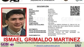 Ficha de búsqueda de Ismael Grimaldo Martínez, joven regio.