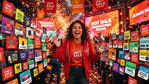 una mujer emocionada con las promociones del hot sale 2026