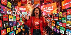 una mujer emocionada con las promociones del hot sale 2026