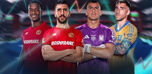 Jugadores de Tigres y Toluca en el poster oficial de la Champions Cup.