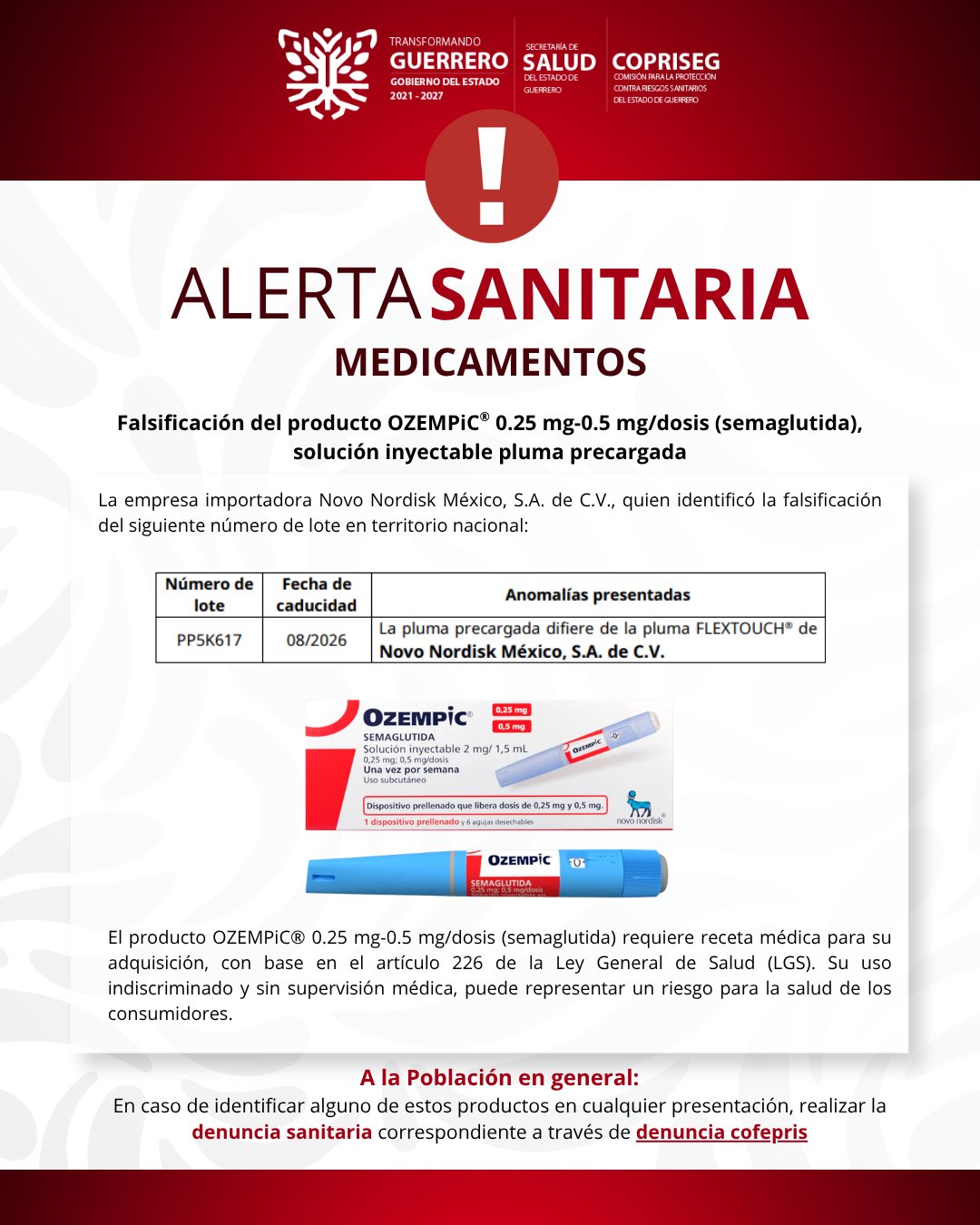Comunicado de alerta de Copriseg por medicamentos falsos