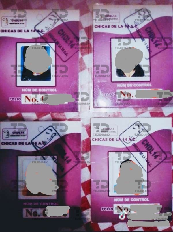 Credenciales de sexoservidoras en Puebla adscritas a la asociación 'Chicas de la 14'.