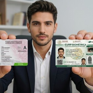 Hombre sacando su CURP biométrica con la licencia de conducir en el Estado de México.