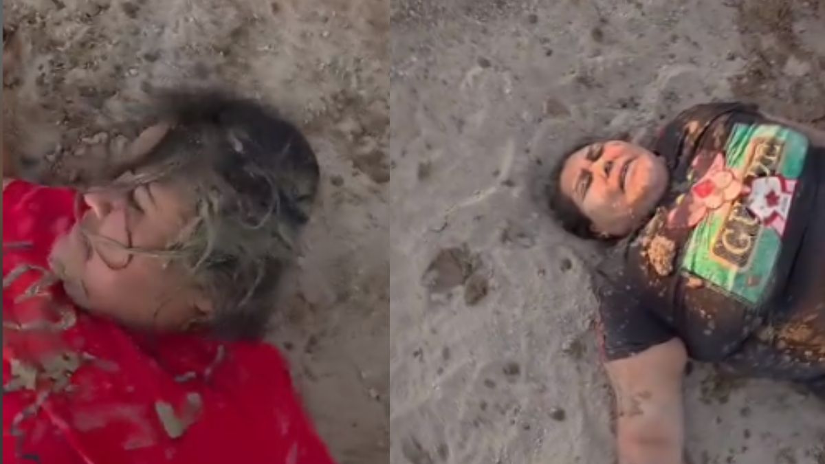 Dulce y la prima hermana cubiertas de tierra y tiradas en el piso.