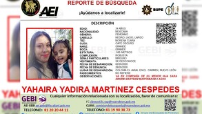 Ficha de búsqueda mujer desaparecida y su hija en El Carmen.