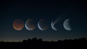 Cielo con una estrella fugaz y fases lunares