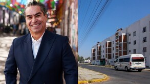 Casas del conjunto habitacional La Margarita, junto a la fotografía de Rafael Moreno Valle