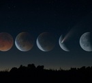 Cielo con una estrella fugaz y fases lunares