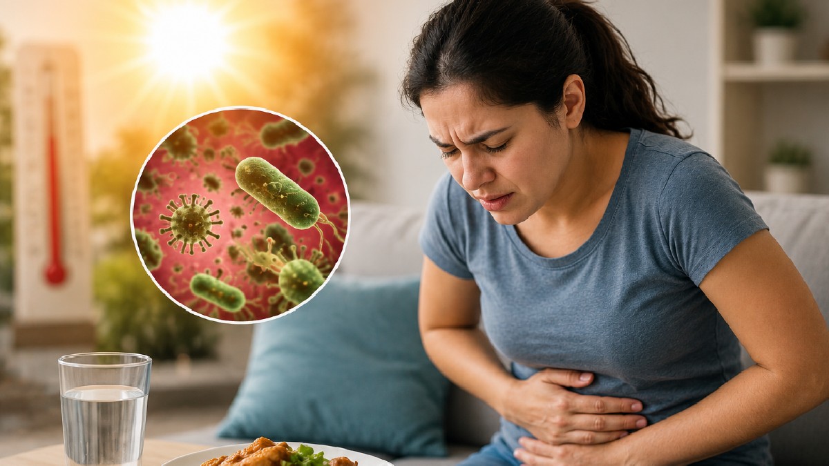mujer con dolor estomacal