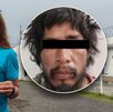 Mujer sosteniendo un cartel pide justicia para un perrito; junto, la cara del presunto agresor.
