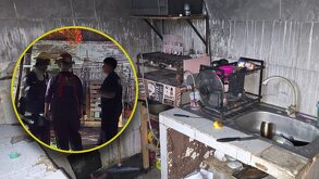 Cocina quemada debido a un incendio.