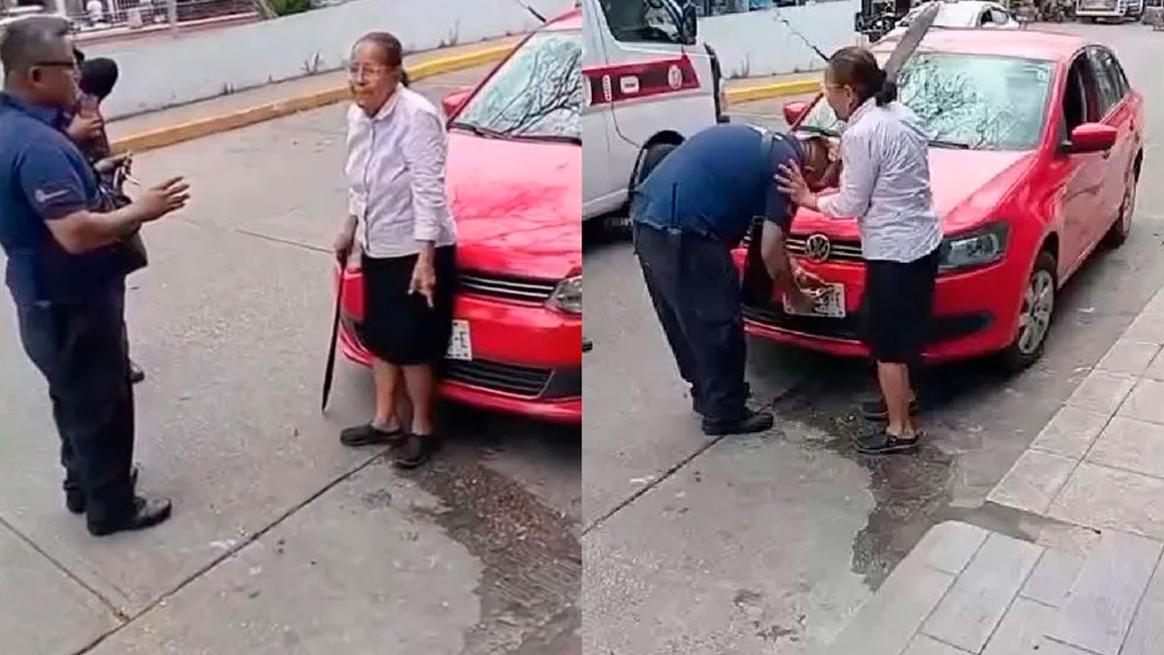 Una mujer de la tercera edad enfrentó con un machete a agentes de Tránsito en Reforma, Chiapas.