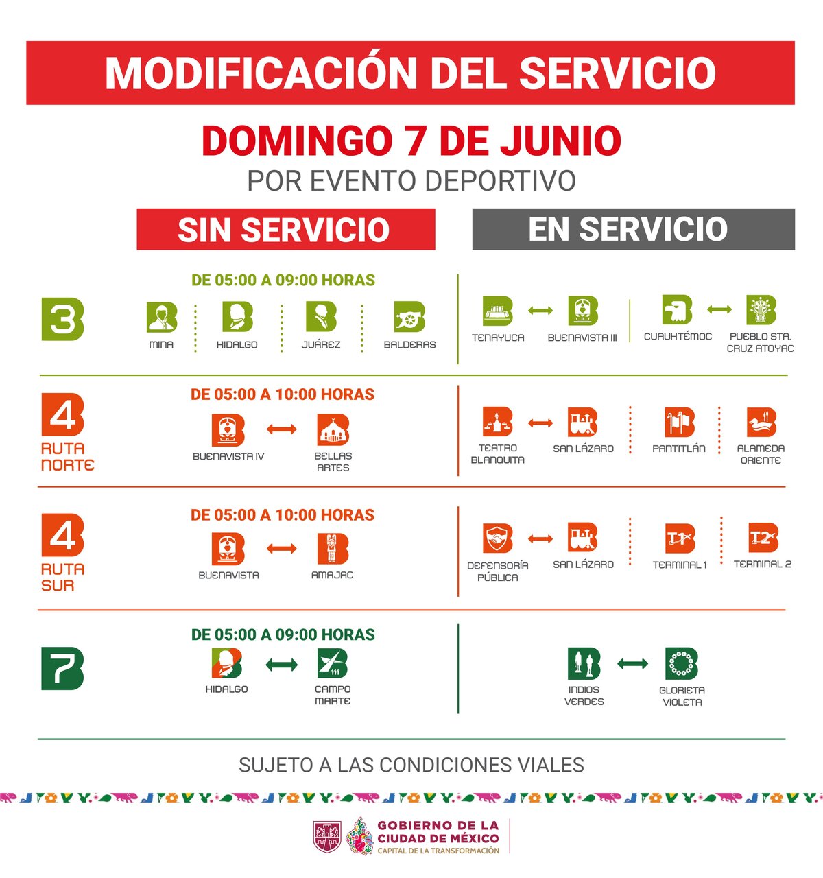 Estaciones de Metrobús cerradas el día domingo