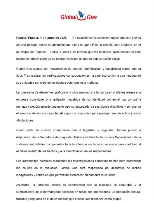 Comunicado de la empresa Global Gas.