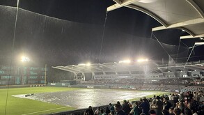 Estadio de Saraperos de Monclova ante la intensa lluvia en el partido de Sultanes.