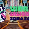 Logo del evento Zona Fan Vibra Jalisco con una foto del interior del Auditorio Benito Juárez desenfocado en el fondo