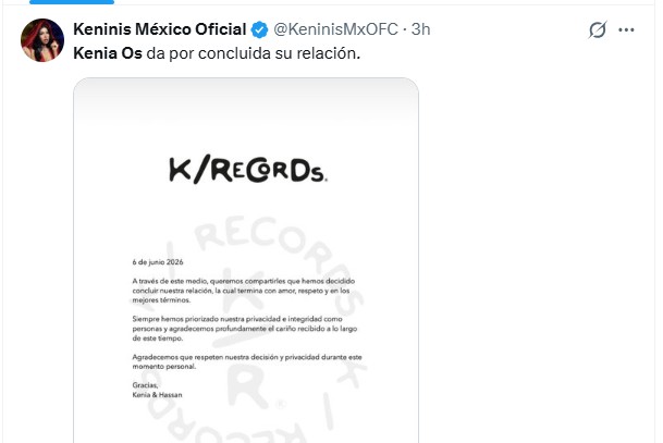 El cantante de corridos tumbados Peso Pluma y la artista Kenia Os compartieron en redes sociales un mensaje acerca de su relación. Esto fue lo que sucedió.
