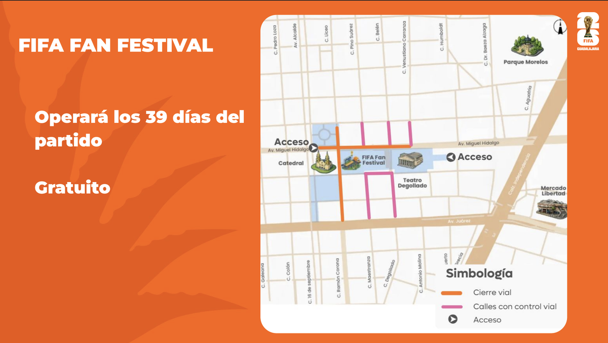 Mapa de accesos al Fifa Fan Festival Guadalajara