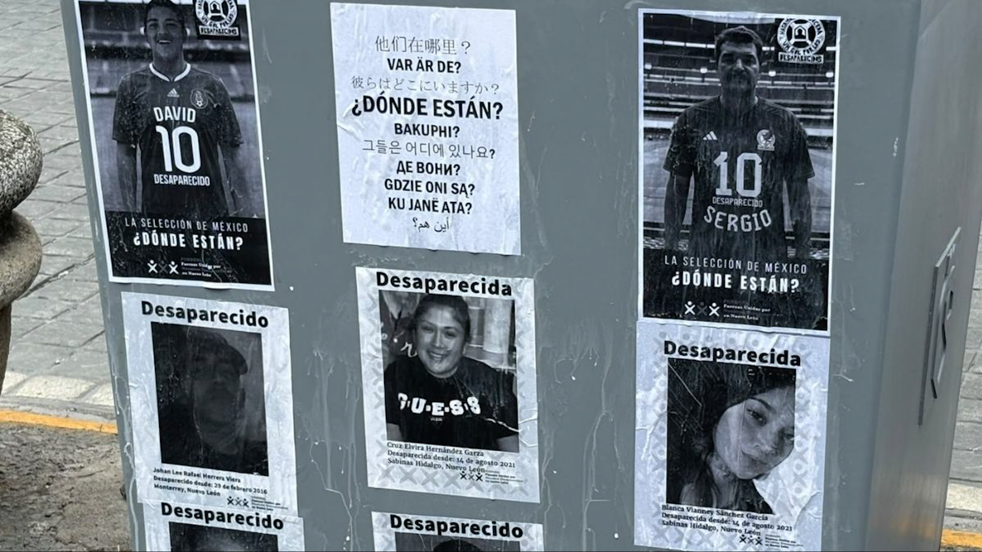 Nuevo León: gobierno oculta rostros de 7485 desaparecidos con maceteros. Colectivo denuncia censura días antes del Mundial 2026.