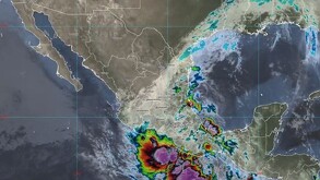 Mapa climatológico de México con señalamientos de la formación y trayectoria de la tormenta tropical Boris en costas del Pacífico