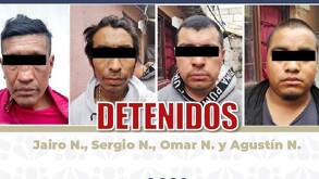 Rostros de cuatro hombres detenidos por la Fiscalía de Puebla.