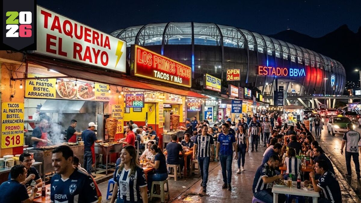 Puestos de comida cerca del Estadio Monterrey