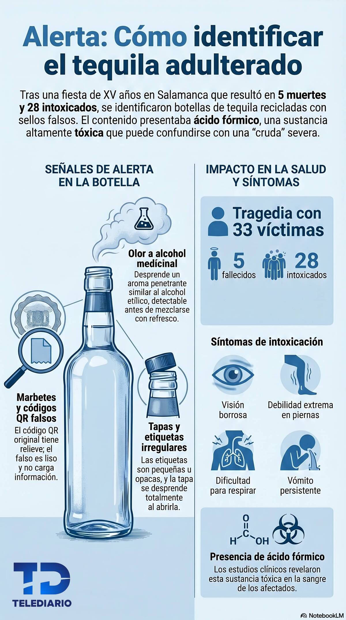 Cinco personas perdieron la vida y otras 28 resultaron afectadas tras consumir tequila adulterado con las características que AQUÍ te presentamos.